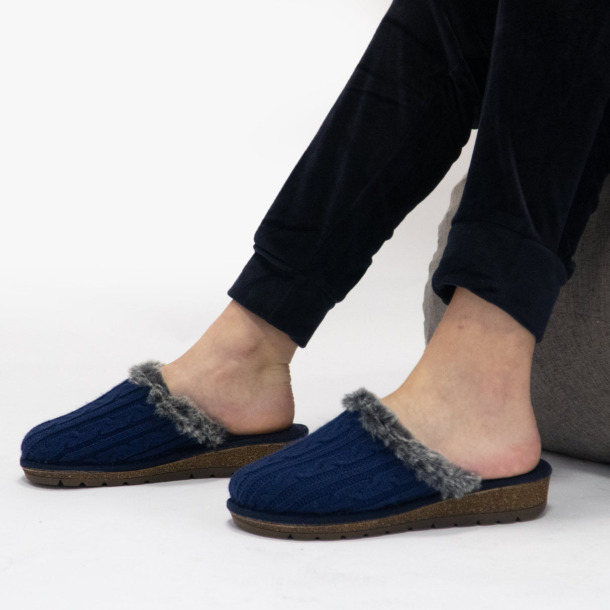 HOS Comfort MEGAN Womens Wool Mule Slippers Blue