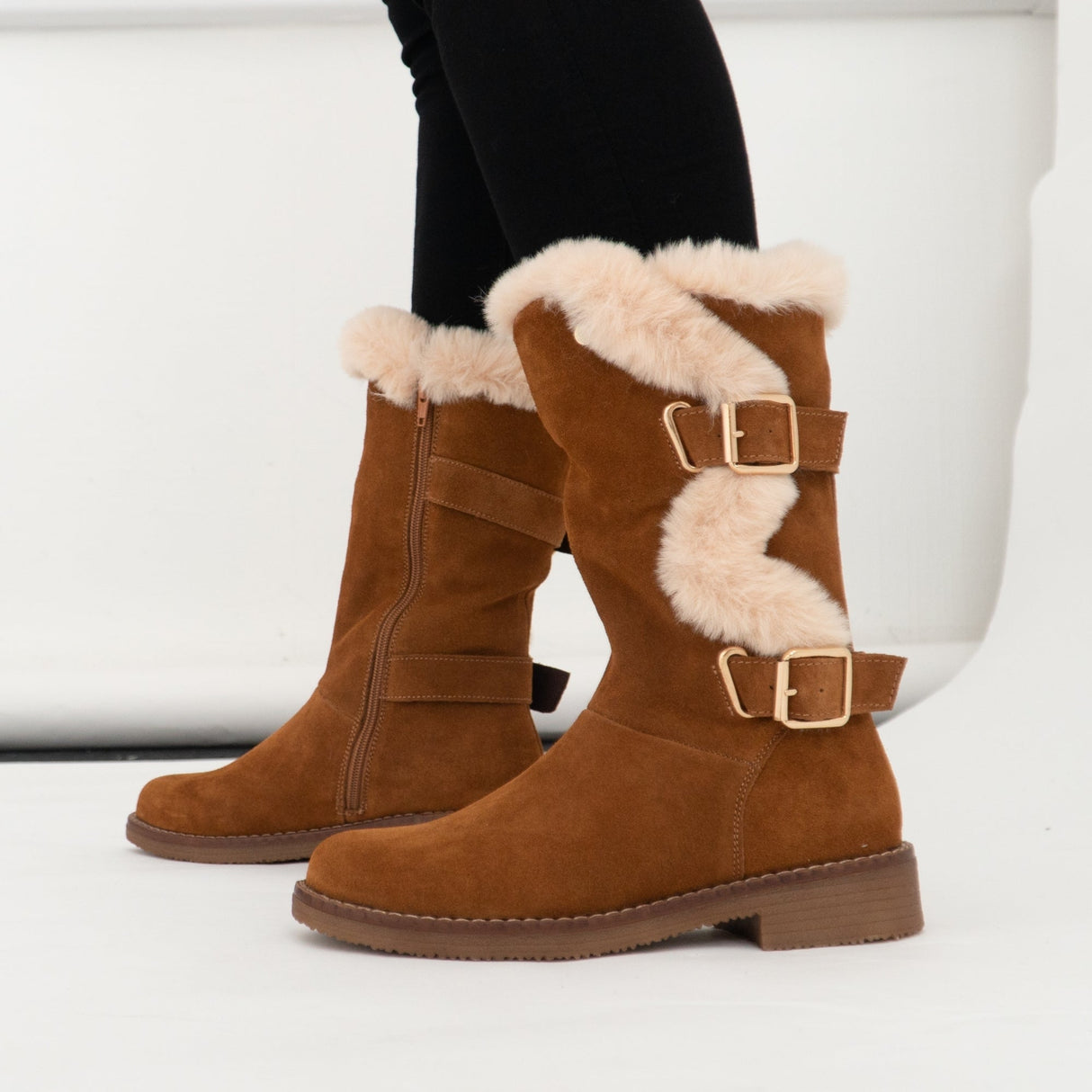 Hush Puppies MEGAN Womens Suede Mid Height Boots Tan