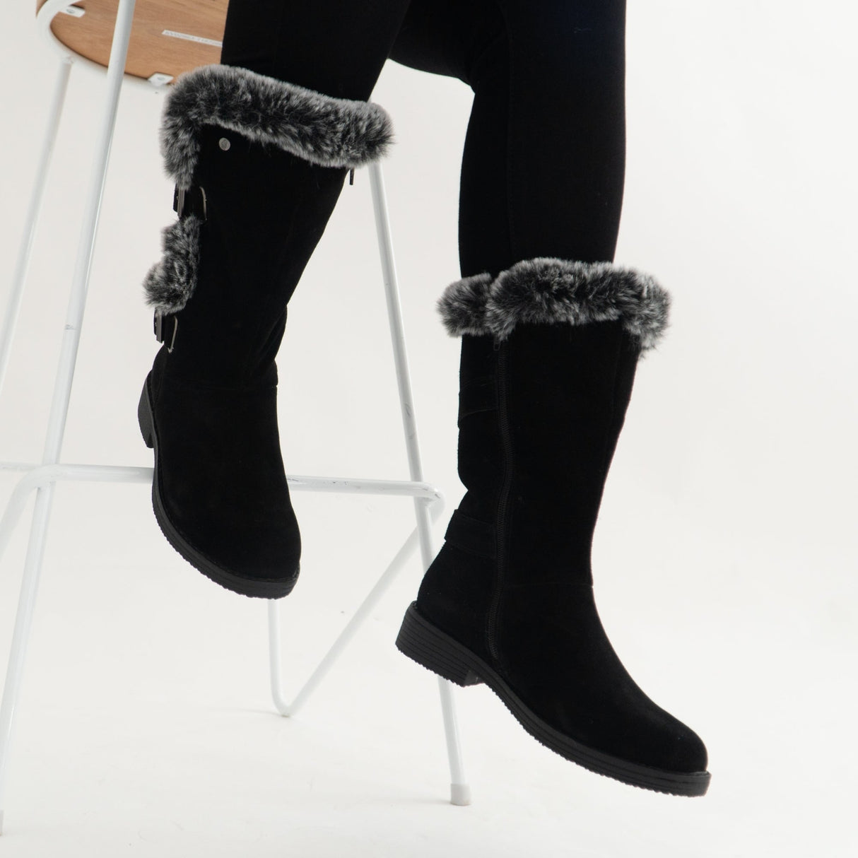 Hush Puppies MEGAN Womens Suede Mid Height Boots Black