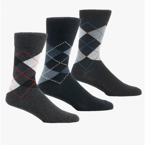 Shuperb ARGYLE 3 Pack Diabetic Mens Socks Navy/Grey: One Size