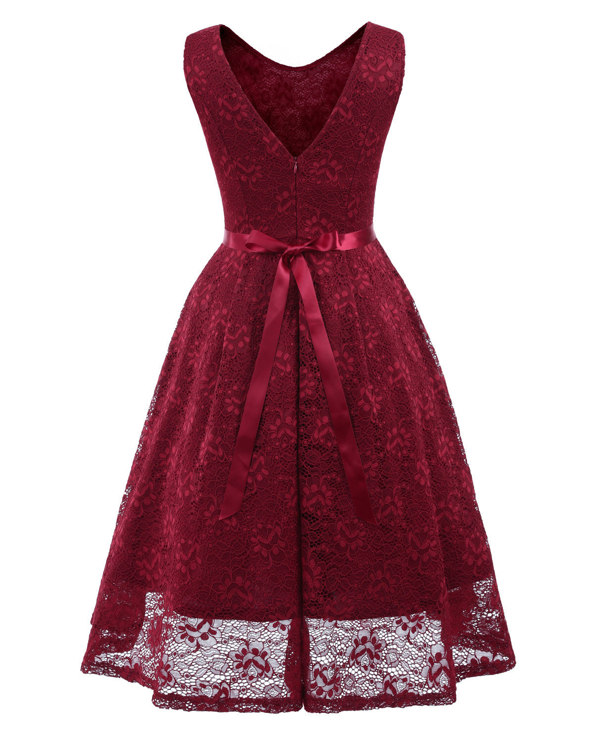 Women’s Sleeveless Lace Dress – Round Neck, Long Elegant Bridesmaid & Evening Gown