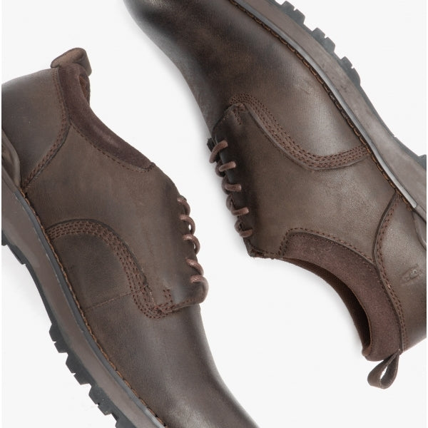 Hush Puppies DYLAN Mens Leather Derby Shoes Dark Brown