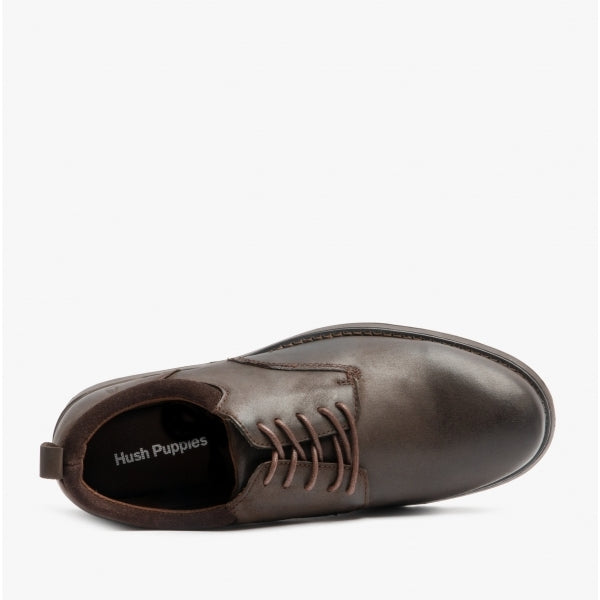 Hush Puppies DYLAN Mens Leather Derby Shoes Dark Brown
