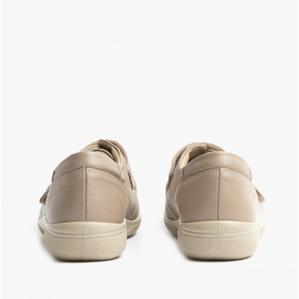 DB Shoes HEALEY Womens Leather Extra Wide (2E) Touch Fasten Shoes Champagne