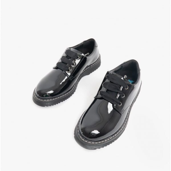 Start-Rite IMPACT Girls Leather Lace Up School Shoes Patent Black