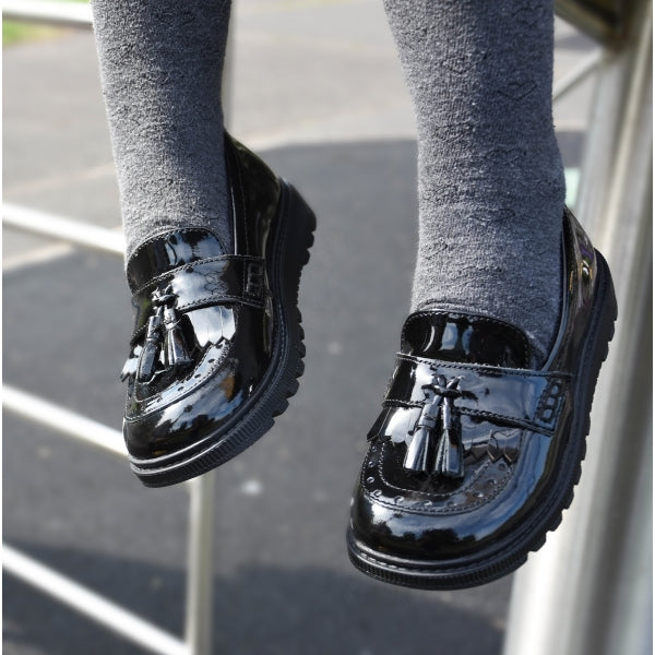 KAREN JNR Girls Leather Slip On Shoes Patent Black