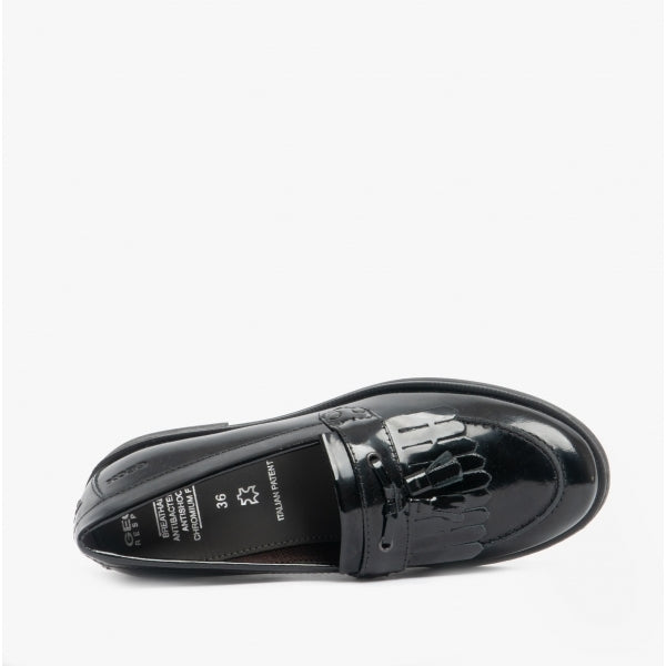 GEOX JR AGATA Girls Moccasin Tassel School Shoes Patent Black