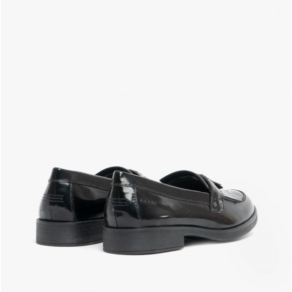 GEOX JR AGATA Girls Moccasin Tassel School Shoes Patent Black