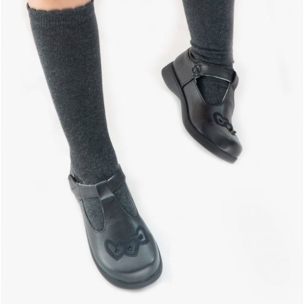 Boulevard Girls Touch Fasten T-Bar School Shoes Black Matt