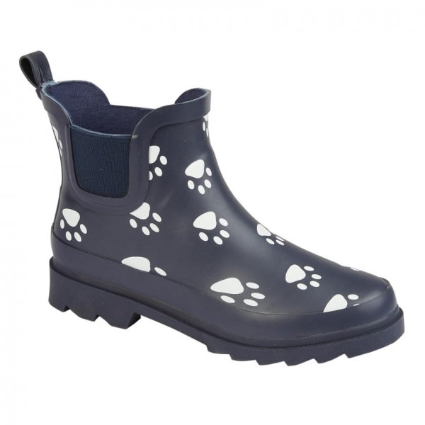 Stormwells W275C Womens Ankle Wellington Boots Navy Blue/Paw Print