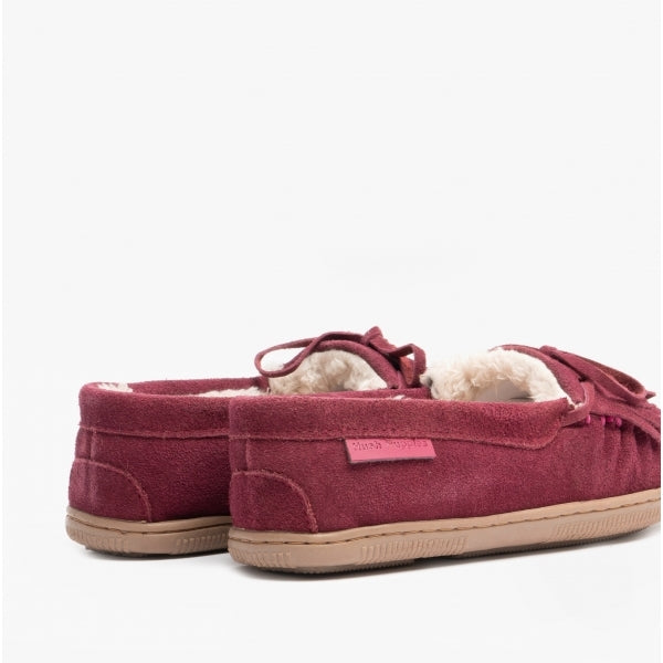 Hush Puppies ADDY Womens Suede Moccasin Slippers Burgundy