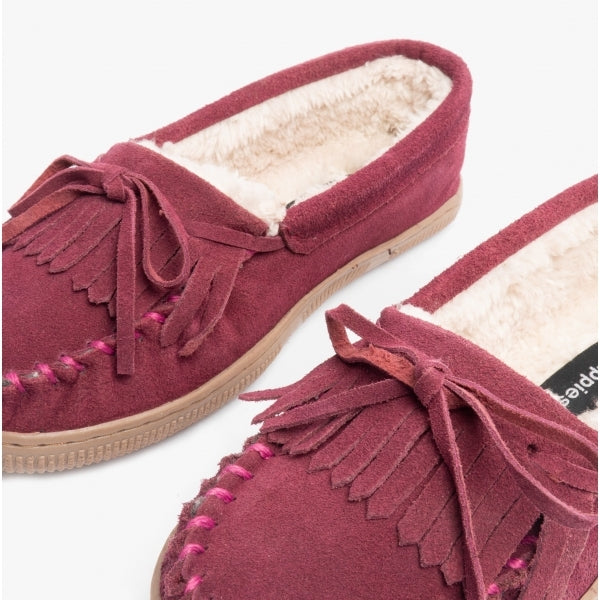 Hush Puppies ADDY Womens Suede Moccasin Slippers Burgundy