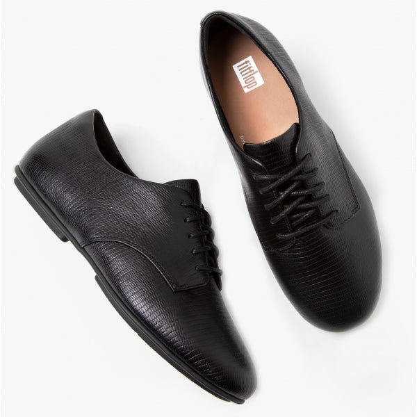 FitFlop ADEOLA LIZARD Womens Leather Derby Shoes All Black