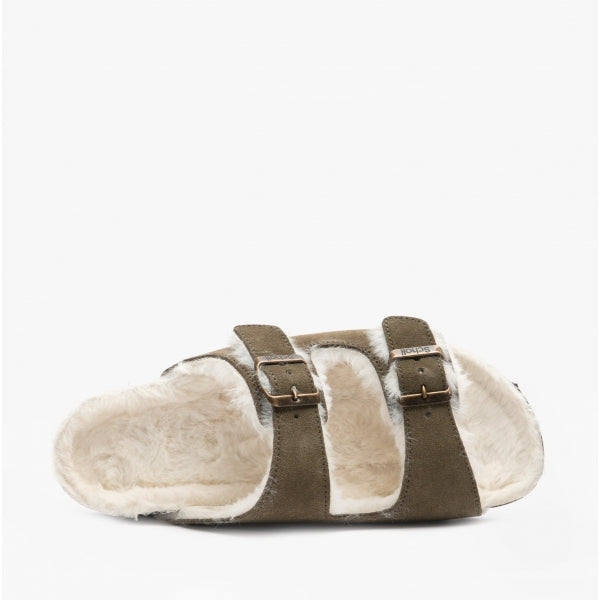 Scholl MISSY Womens Suede Mule Sandals Khaki