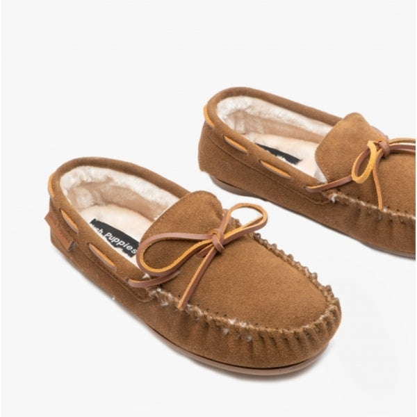 Hush Puppies ALLIE Womens Suede Moccasin Slippers Tan