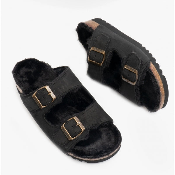 Scholl MISSY Womens Suede Mule Sandals Black