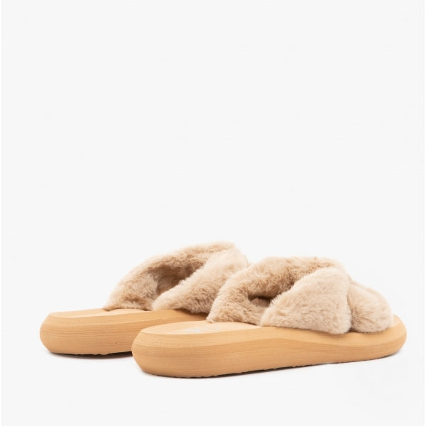 Rocket Dog SLADE WINETTE Womens Faux Fur Slide Sandals Tan