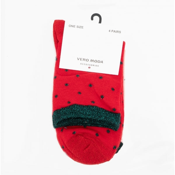 Vero Moda SNOWFLAKE Womens Cotton Mix 4 Pack Christmas Socks Red/Multi