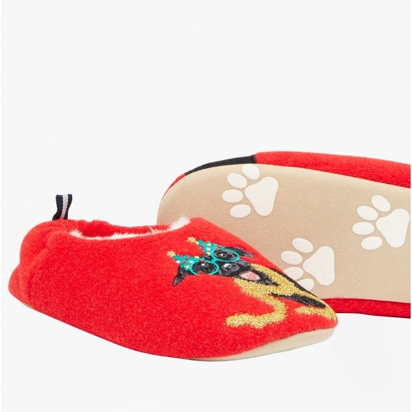 Joules SLIPPET Girls Textile Mule Slippers Christmas Dog