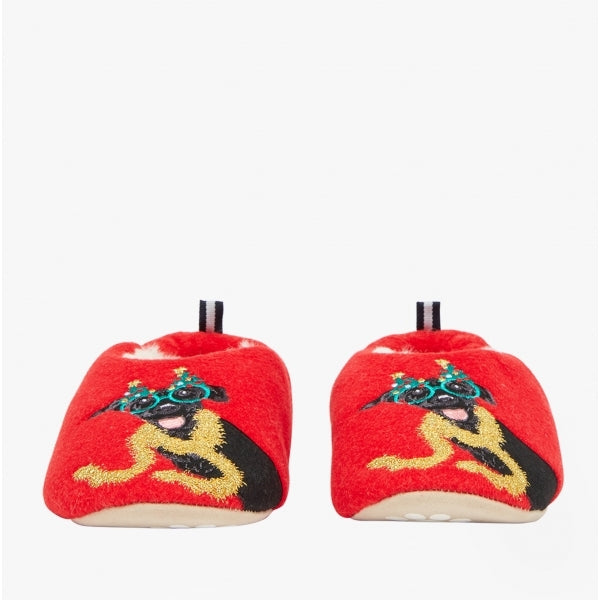Joules SLIPPET Girls Textile Mule Slippers Christmas Dog