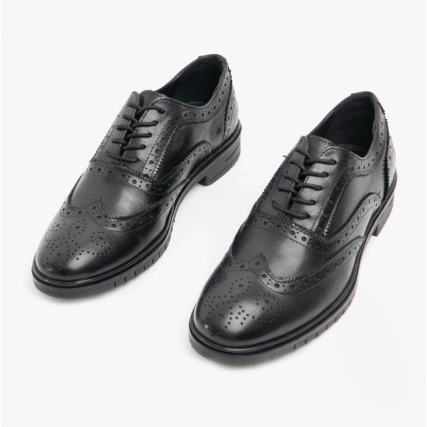 Hush Puppies SANTIAGO Mens Leather Oxford Brogue Shoes Black