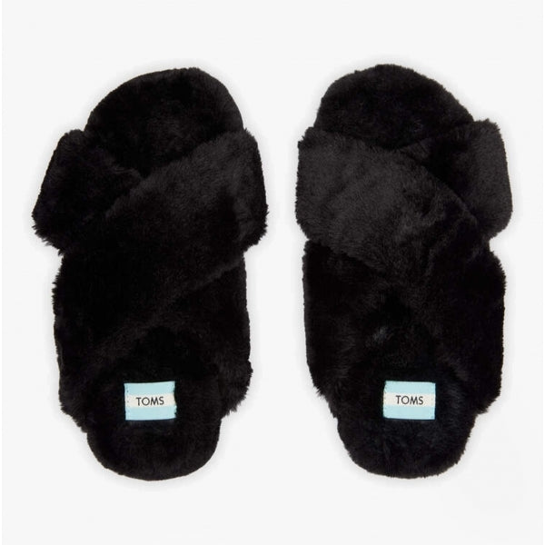 TOMS SUSIE Womens Faux Fur Mule Slippers Black