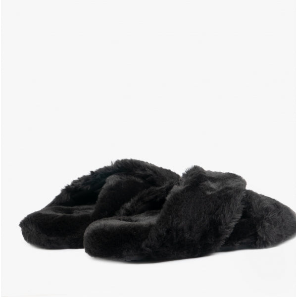 TOMS SUSIE Womens Faux Fur Mule Slippers Black