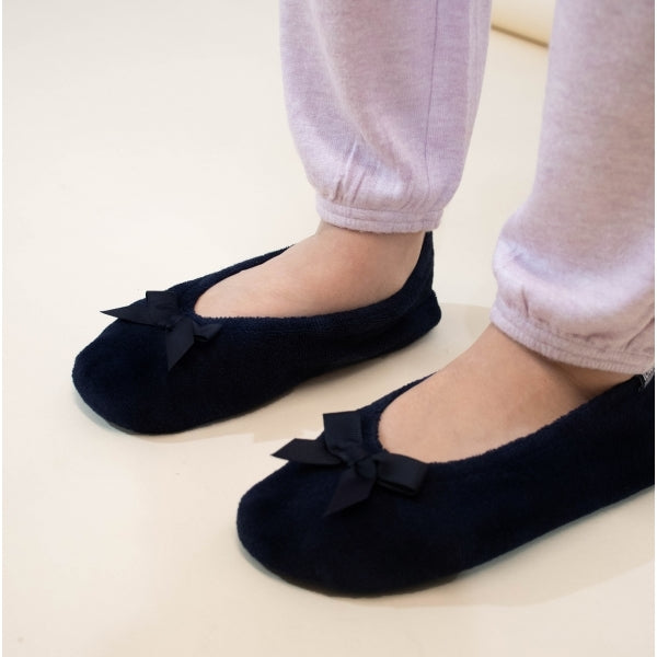 Totes Isotoner STRETCH TERRY BOW Womens Ballerina Slippers Black