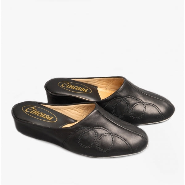 Cincasa Menorca MAHON Womens Leather Mule Slippers Black