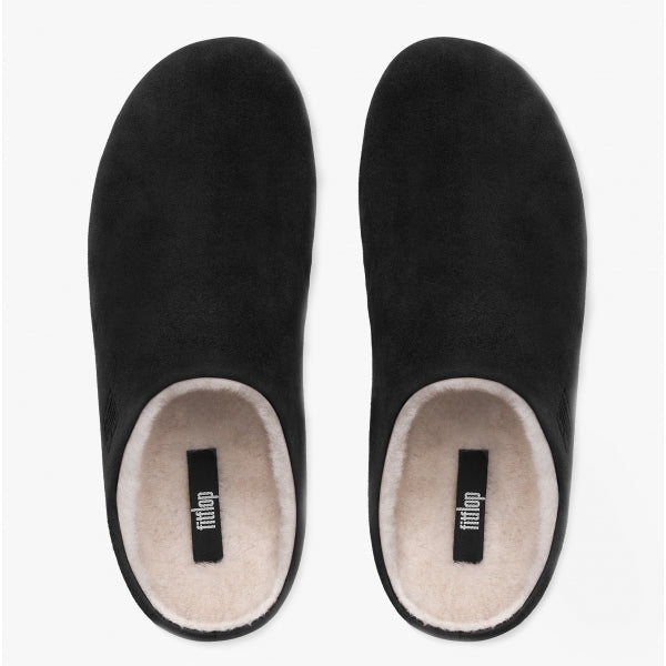 FitFlop CHRISSIE SHEARLING Womens Suede Mule Slippers Black