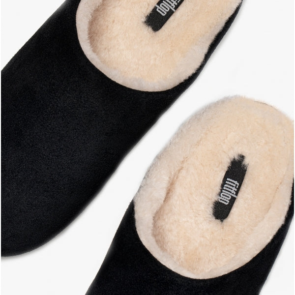 FitFlop CHRISSIE SHEARLING Womens Suede Mule Slippers Black