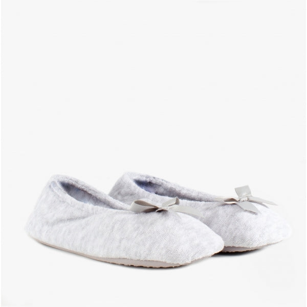 Totes Isotoner STRETCH TERRY BOW Womens Ballerina Slippers Grey