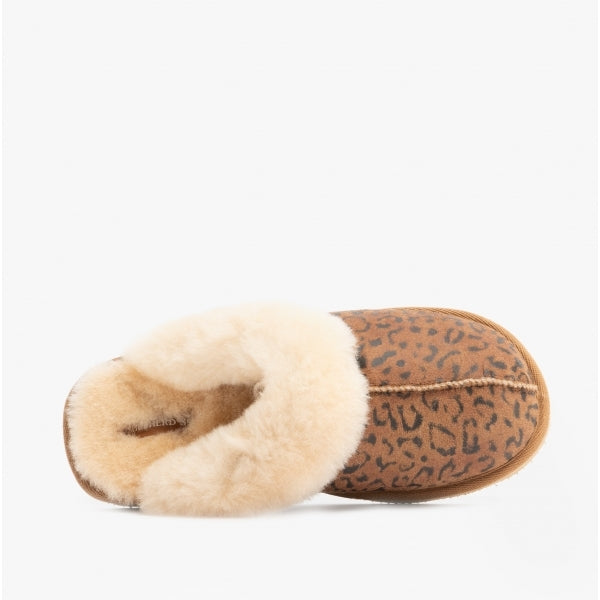 Shepherd JESSICA Womens Sheepskin Mules Chestnut/Leopard