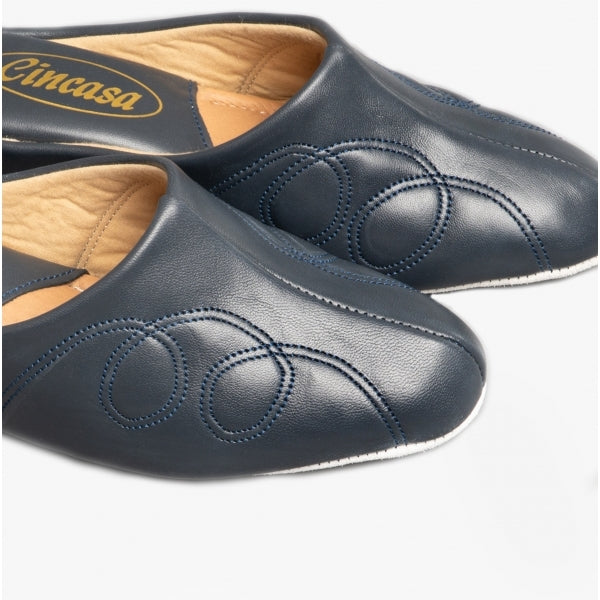Cincasa Menorca MAHON Womens Leather Mule Slippers Navy