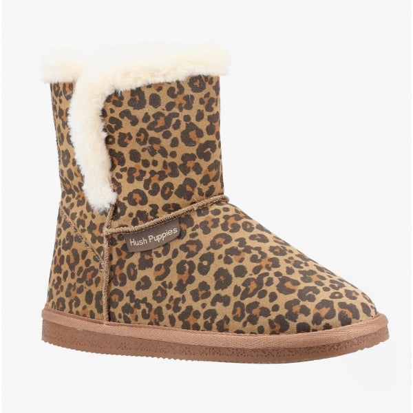 Hush Puppies ASHLEIGH Womens Suede Boot Slippers Leopard Print