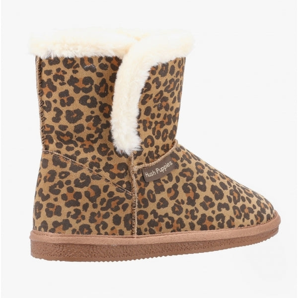 Hush Puppies ASHLEIGH Womens Suede Boot Slippers Leopard Print