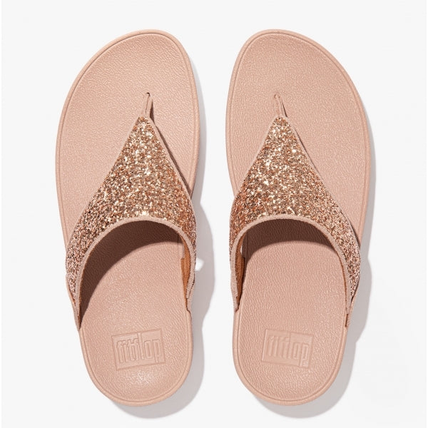 FitFlop LULU GLITTER Womens Toe Post Sandals Rose Gold