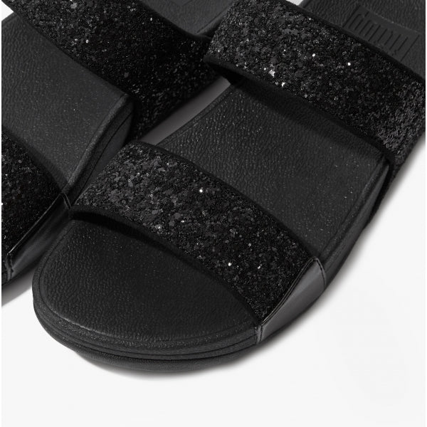 FitFlop LULU GLITTER Womens Sliders Black Sparkle