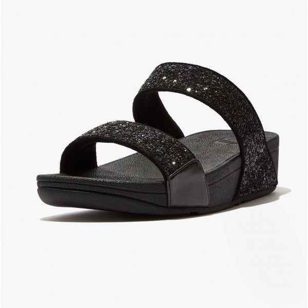 FitFlop LULU GLITTER Womens Sliders Black Sparkle