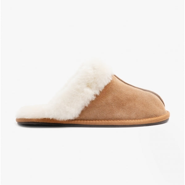 HOS Sheepskin AYLA Womens Real Sheepskin Mule Slippers Chestnut