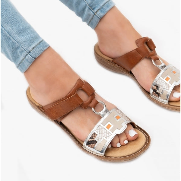 Rieker 608P4-90 Womens Sandals Tan Multi