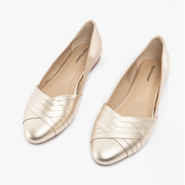 Hush Puppies MARLEY Womens Leather Ballerina Shoes Gold