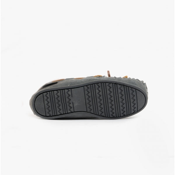 Hush Puppies ADDISON Kids Suede Moccasin Slippers Grey