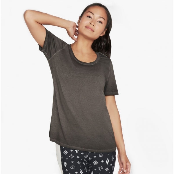 Skechers W1TS330/BLK DIAMOND WASH HATHA SCOOP NECK Womens Tunic Tee Bold Black