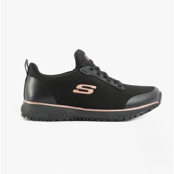 Skechers Work 77222EC SQUAD SR Womens Occupational Trainers Black/Rose Gold