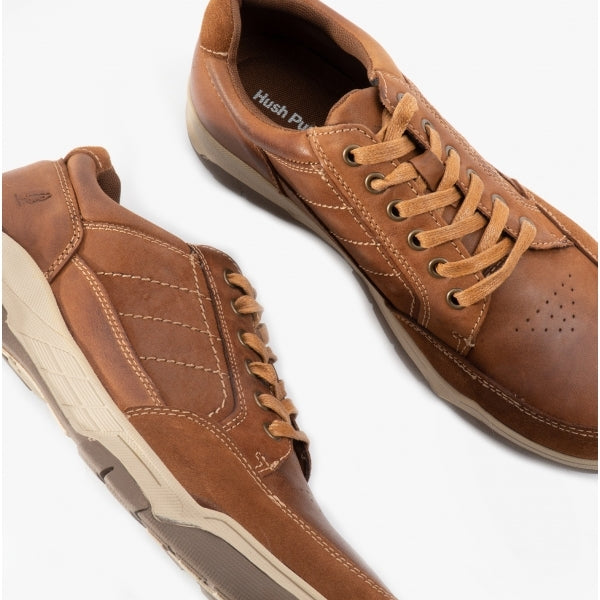 Hush Puppies FINLEY Mens Leather Casual Shoes Tan
