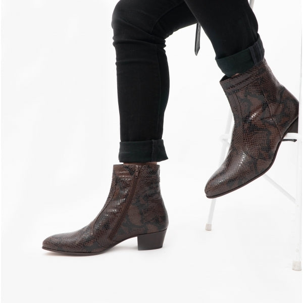 Club Cubano EMMANUEL Mens Snakeprint Leather Cuban Heel Boots Vison