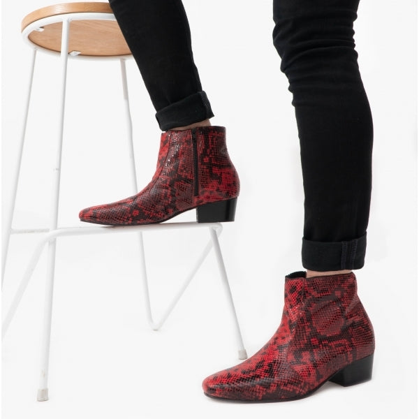 Club Cubano ROMARIO Mens Leather Cuban Heel Boots Python Red