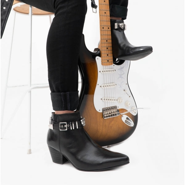 Club Cubano PAVEL Mens Leather Winklepicker Cuban Heel Boots Black