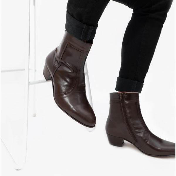 Club Cubano EMMANUEL Mens Smooth Leather Cuban Heel Boots Brown